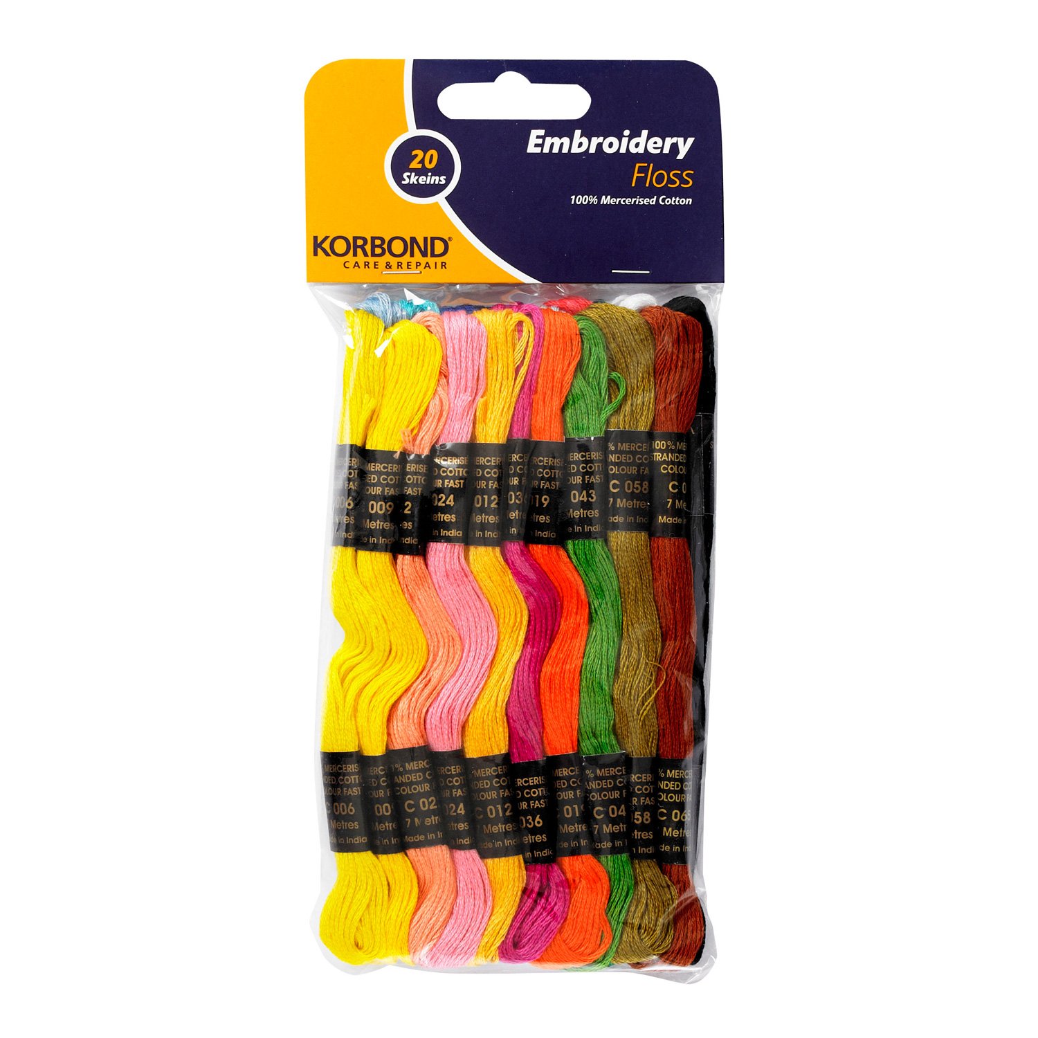 KORBOND 20 Pack 20 x 7m 6 Stranded Skeins – 140m of Floss – Ideal for Embroidery Work, Cross Stitch, Crafting, DIYs and Upcycling, Cotton — image 1