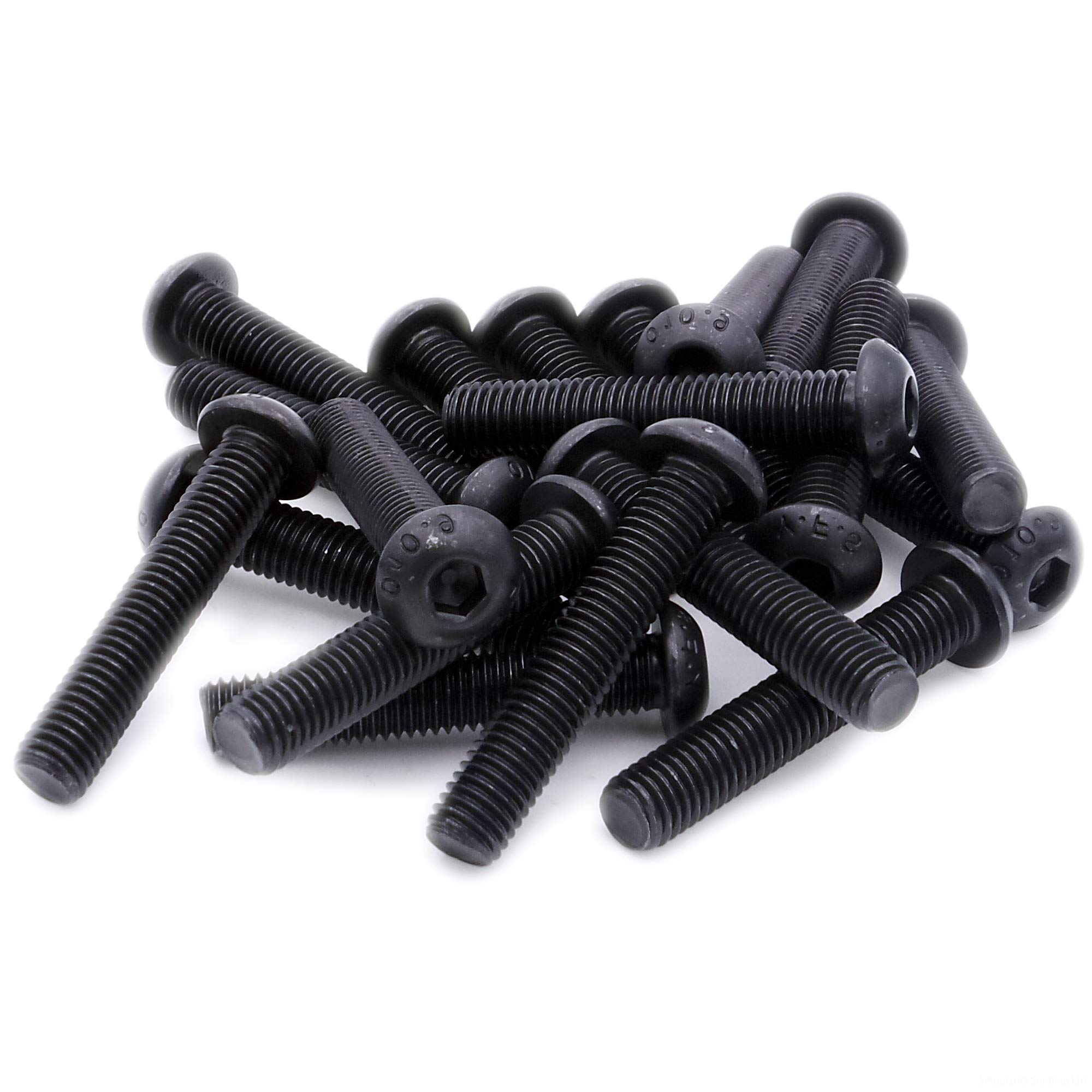 M8 (8mm x 12mm) Hex Socket Button Machine Screw (Bolt) - Black Steel (Pack of 20)