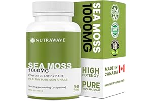 Nutrawave PURE 1000mg HIGH POTENCY Irish Sea Moss Capsules (2 capsules per serving), with Seawrack, Burdock & Zinc. Immune Su