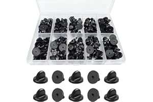 DUFEIMOY 150Pcs Rubber Pin Backs Locking, Locking Pin Backs with Storage Case, Pin Backs Pin Keepers for Brooch Tie Hat Badge Insignia, Black Silicone Pin Locks