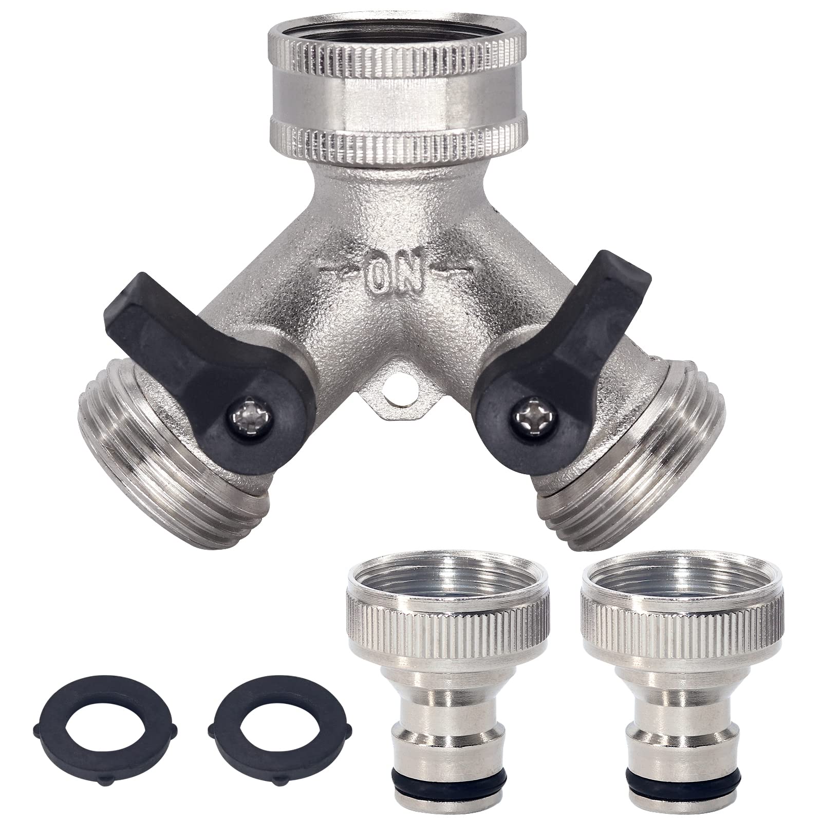 Hydrogarden Nickel-plated 2 Way Brass Tap Manifold - Garden Hose Splitter with 2 x 3/4 Inch Brass Water Tap Connection