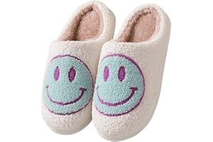 FACAXEDRE Retro Smile Face Slippers, Happy Face Slipper for Women, Soft Plush Comfy Preppy Women Slippers, Smile Cushion Slides, Fluffy House Slippers for Men