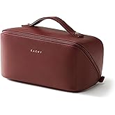 EACHY Travel Makeup Bag, Large Capacity Cosmetic Bag for Women, Waterproof PU Leather, Flat Open Portable Toiletry Bag for Skincare, Brushes & Travel Essentials