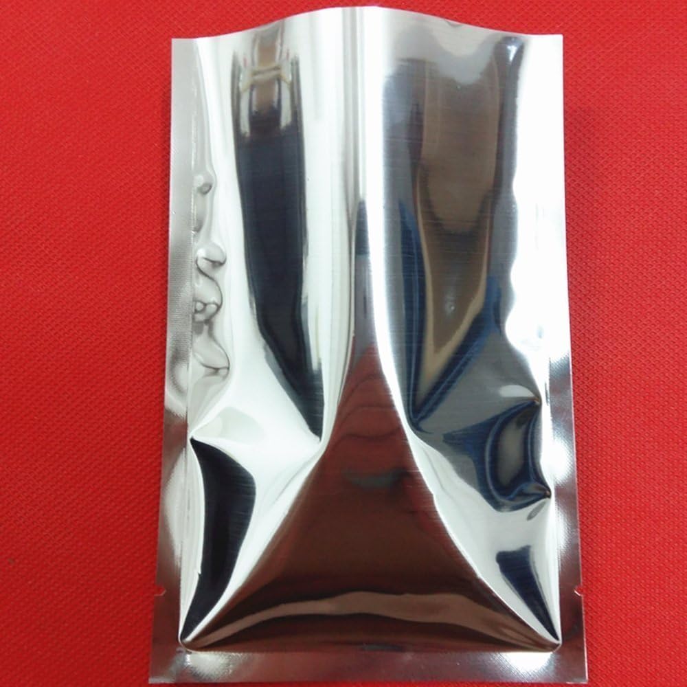 WACCOMT Pack 100X 12 x 17cm (4.7 x 6.7 inch) Silver Open Top Mylar Foil Aluminum Bag Heat Seal Food Storage Bags Aluminium Foil Vacuum Sealable Pouch Flat Plastic Mylar Baggies for Sample Snacks - Image 4
