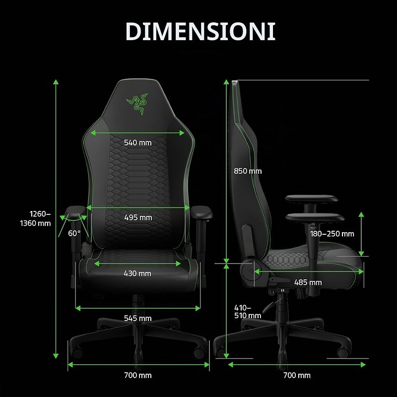 Iskur V2 X NewGen - Sedia ergonomica da gaming con comfort traspirante - Pelle EPU 2a generazione con tecnologia CoolTouch - Supporto lombare incorporato - Arcate delle spalle e base | Nero