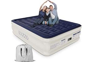 KNZZO Air Mattress Queen with Built-in Pump, Blow Up Mattress with Soft Flocked Top, Leakproof Inflatable Mattress, Foldable Waterproof Air Bed for Home, Guests, Camping, with Storage Bag