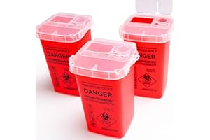 CHANGTIKEJI 1 Quart (3-Pack) Red Sharps Containers, Biohazard Needle Disposal for Home Use, Portable Travel Sharps Storage, Professional Waste Sharps Disposal Bucket