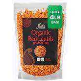 Jiva Organics Organic Red Lentils Split 4 LB LARGE Bag - Masoor Dal - Non-GMO, Vegan, Non-Irradiated, Gluten Free