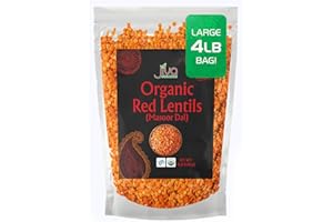 JIVA ORGANICS Jiva Organic Split Red Lentils 4 Pound LARGE Bag - Masoor Dal - Non-GMO, Vegan, Certified, Non-Irradiated
