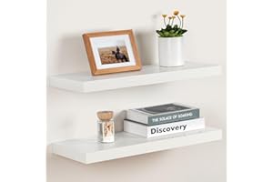 FUN MEMORIES White Floating Shelves 24 x 9.3, Deep Wall Shelf for Bathroom, 9.3 Inch Deep Shelves, Rustic 24 inch Floating Shelves Set of 2, Large Display & Storage Shelves for Bedroom, Living Room, Laundry Room