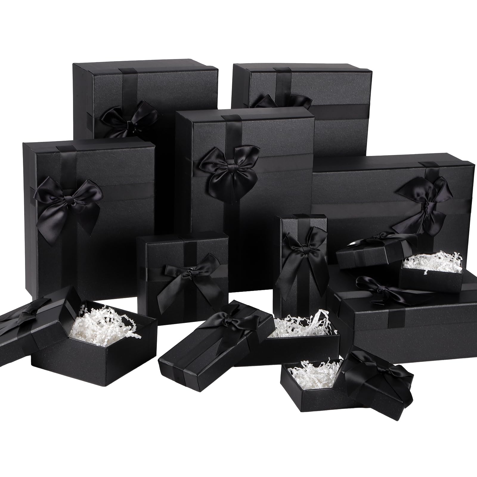 Photo 1 of 12 PCS Gift Boxes Assorted Sizes, Black Box for Christmas with Ribbon Nesting Gift Boxes with Lids for Christmas Valentine's Day Birthday Wedding (6 Size)