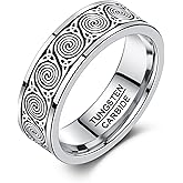 NUNCAD 8mm Tungsten Rings for Men, 925 Sterling Silver Celtic Triple Spiral Ring, Triskelion Mens Wedding Band Jewelry Gift Comfort Fit Size 8-12