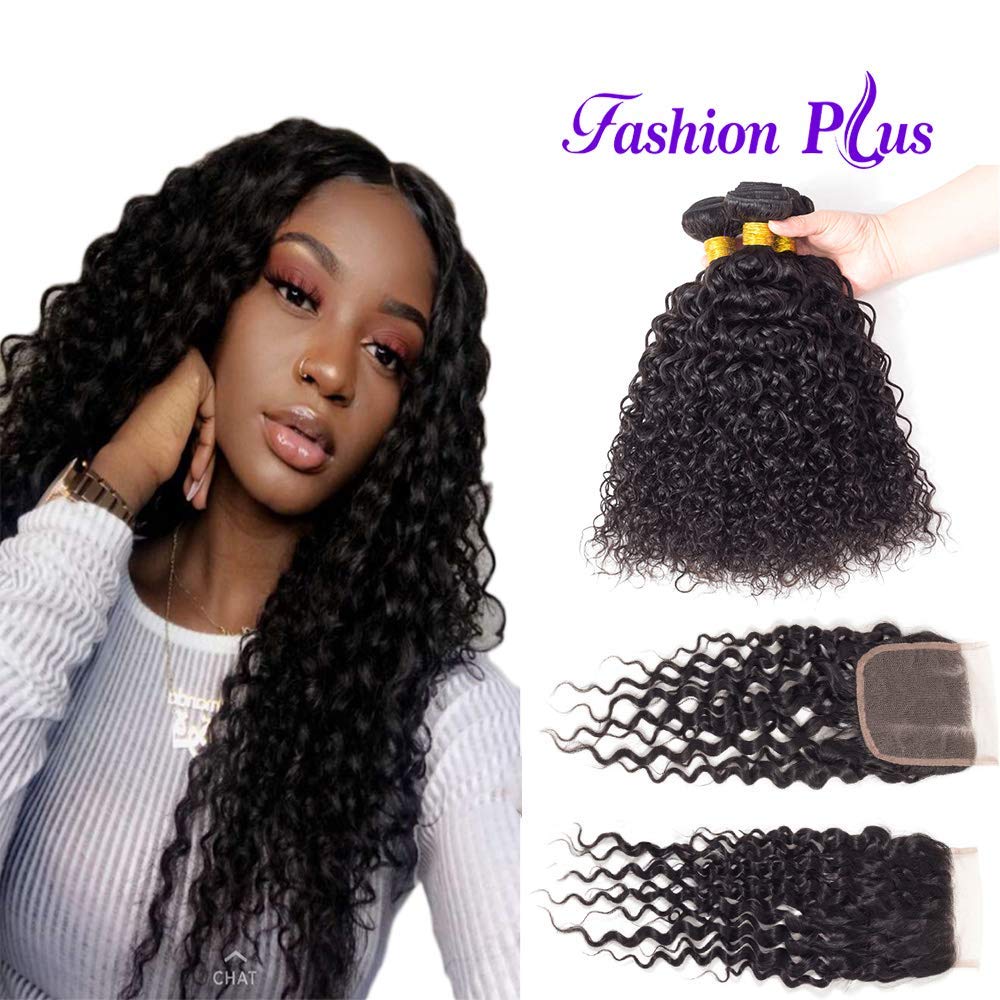 Fashion Plus 10a Kinky Curly Weave Human Hair Bundles With Closure