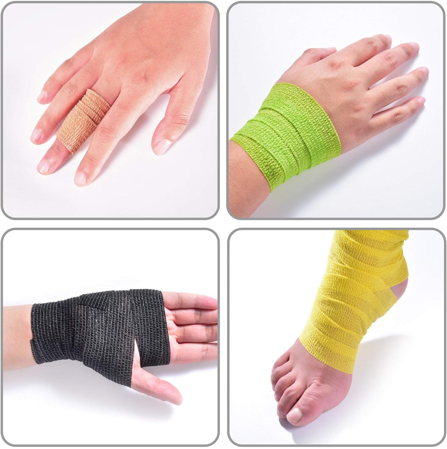 12 Pieces Adhesive Bandage Wrap Stretch Self-Adherent Tape for Sports, Wrist, Ankle, 5 Yards Each (12 Colors, 1 Inch): Health & Personal Care