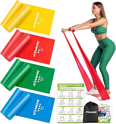 GYMERK Fitnessbänder Set 4er, 1.8M/2M Fitnessband, 4 Widerstandsstufen mit Übungsposter, Gymnastikband mit Tragetasche & Übungsanleitung, Ideal für Yoga, Pilates, Muskelaufbau