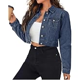 Women's Button Down Long Sleeve Cropped Denim Jean Jacket with Pockets
