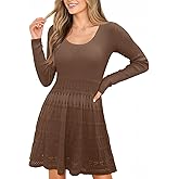 Wenrine Womens Long Sleeve Sweater Dress Knit Crochet Casual A Line Flowy Skater Mini Dresses