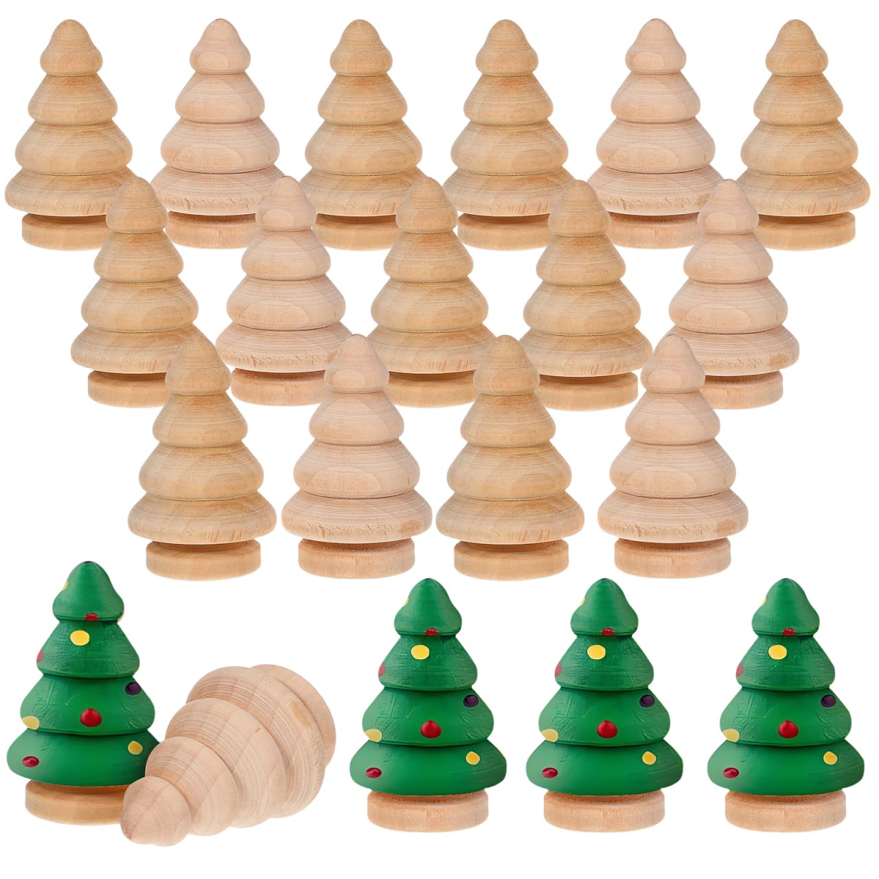 Holibanna Unfinished Wood Christmas Tree Snowman 20Pcs Unfinished Wood Peg Dolls Christmas Wooden Crafts Shapes Snowman Tree Acorns Ornaments