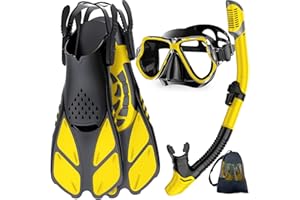 Zenoplige Mask Fins Snorkel Set, Snorkeling Gear for Adults, Panoramic View Snorkel Mask Anti-Fog, Adjustable Dive Flippers, Dry Top Snorkel and Travel Bag, Scuba Gear for Swimming Snorkeling Diving