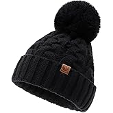 FUOITA Toddler Winter Hat Toddler Pom Pom Beanie Kids Warm Lined Knit Hat Baby Winter Hats for Girls Boys 3M-8T