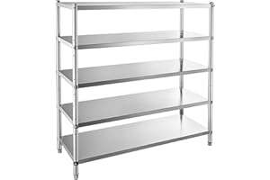 VBENLEM Stainless Steel Shelves 48x18.5 Inch 5 Tier Adjustable Shelf Storage Unit Stainless Steel Rack Shelving Heavy Duty Shelving for Kitchen Commercial Office Garage Storage 330lb Per Shelf