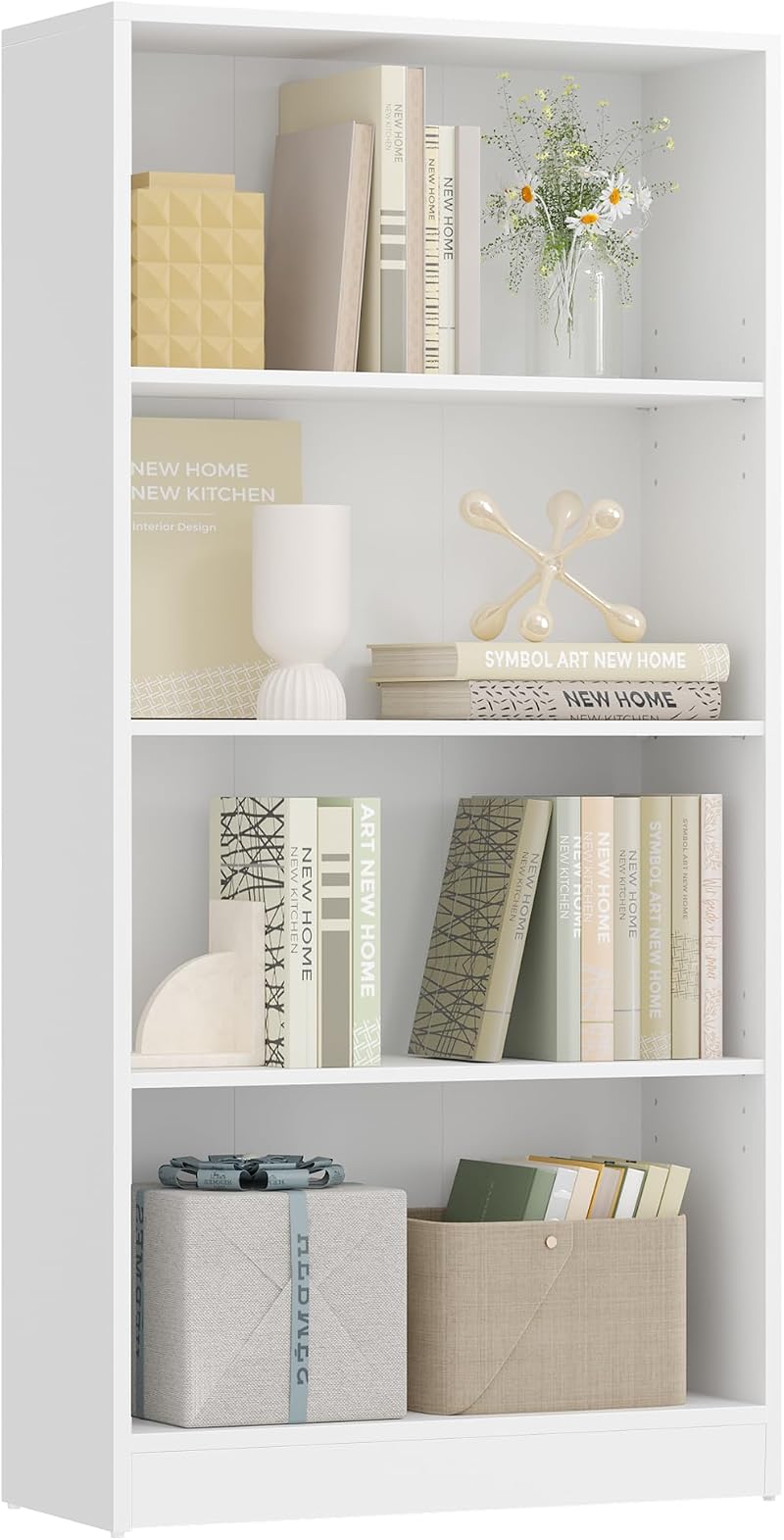VASAGLE 4 Tier Bookcase Adjustable Shelves White LBC107T14 60x24x121 cm