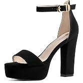 IDIFU Women's IN5 Platform Chunky High Heels | Ankle Strap Open Toe Heeled Sandals with Thick Block Heel Dress Shoes for Wedding Party and Evening Formal Occasions