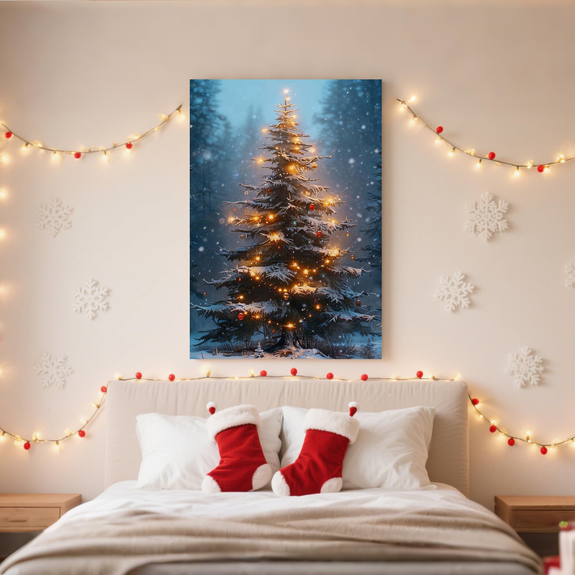Framed Christmas Pictures Wall Decor,Vintage Pine Tree Prints,Winter Christmas Canvas Wall Art Decoration for Bedroom Bathroom Living Room Rustic Xmas Holiday Gifts (11'' X 14'')