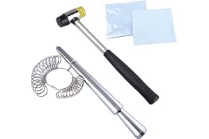 TUPARKA Metal Ring Mandrel Ring Sizer and Rubber Hammer Mallet Ring Sizer Gauge Set with 2 Piece Jewelry Polishing Cloths