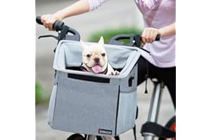 BARKBAY Pet Carrier Bicycle Basket Bag Pet Carrier/Booster Backpack for Dogs and Cats with Big Side Pockets,Comfy & Padded Shoulder Strap,Travel with Your Pet Safety（Grey）