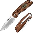 Dispatch Folding Pocket Knife with Liner Lock, 3.15 Inch Stainless Steel Sanding Blade, Wood Handle EDC Knife with Pocket Clip for Men Women Outdoor Camping Fishing Hiking