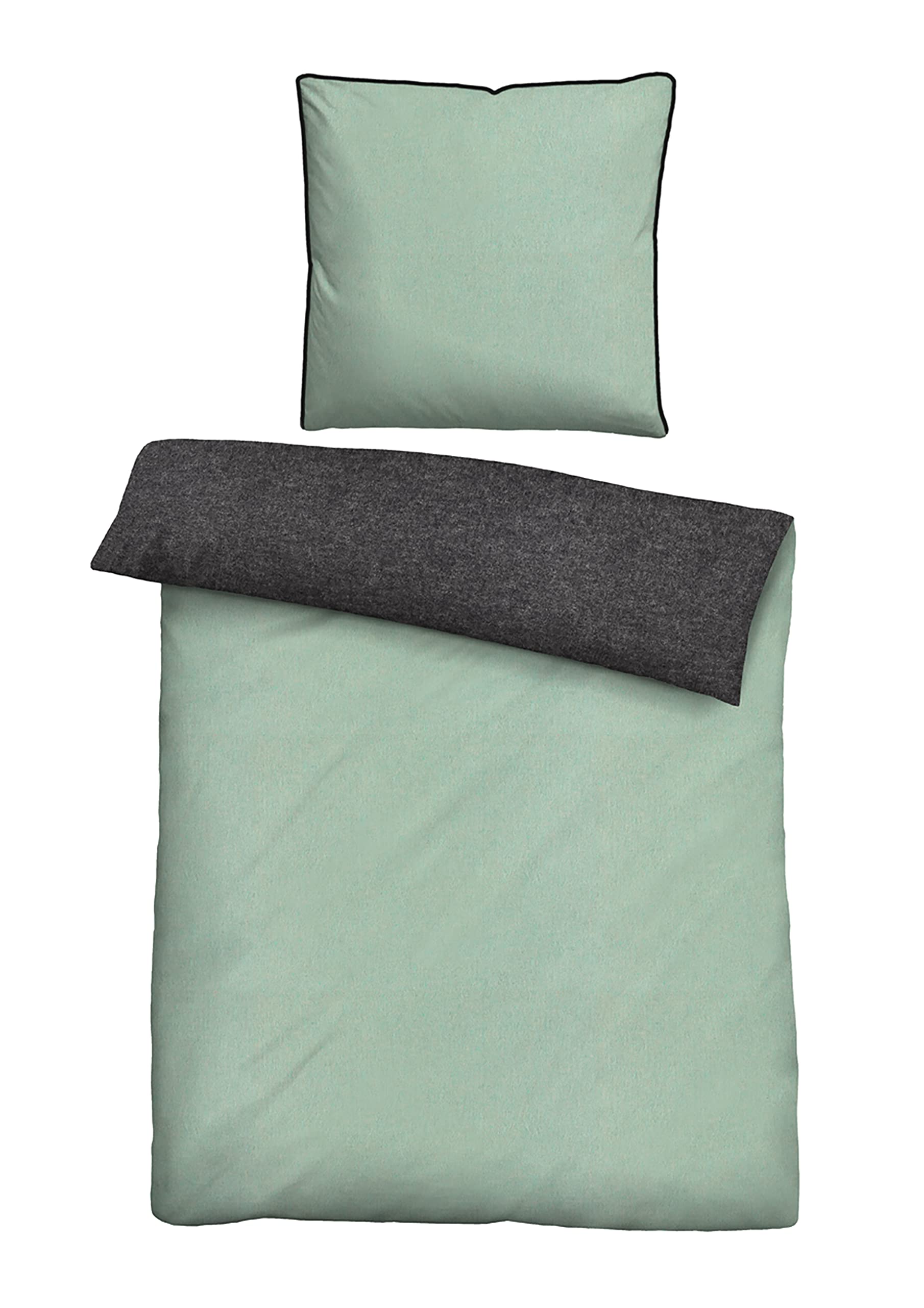 biberna 0840500 Reversible Bedding Set with Pillowcase Melange Flannel 1x 135 x 200 cm + 1x 80 x 80 cm Mint