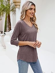 Sherosa 3/4 Sleeve Tops for Women Cotton V Neck