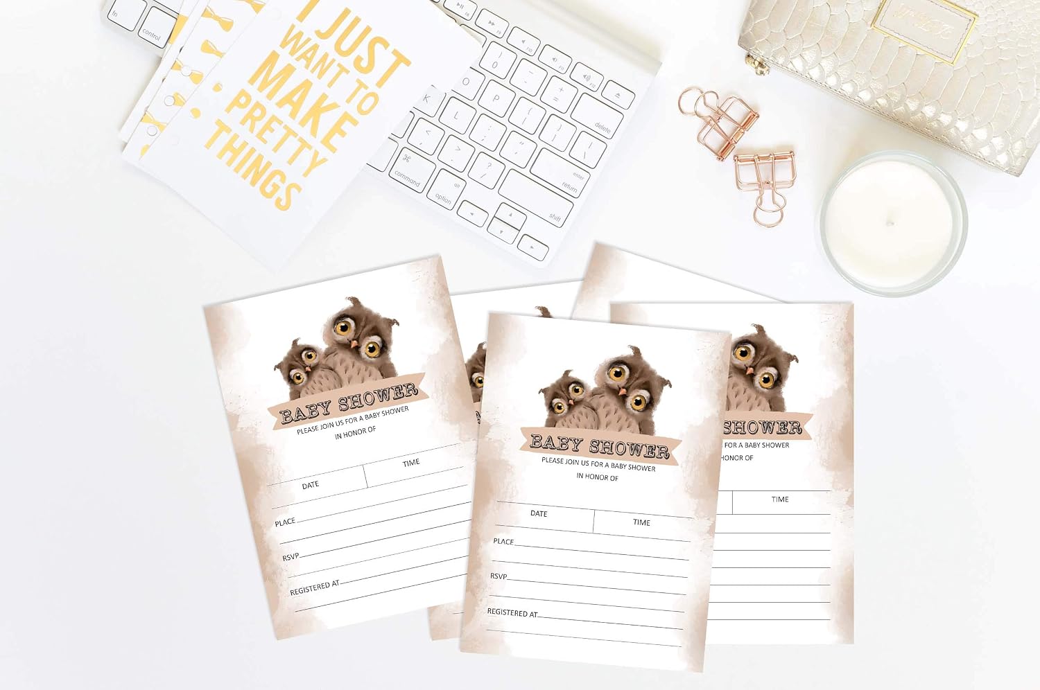 Inkdotpot 30 Fill In Style Baby Shower Invitation Cards Owl Bird Blank Invites, Invitation_card, 5 x 7 Inches - Image 4