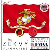 ZEKVY US Marine Corps USMC Flag 2x3 Outdoor Made in USA - Double Sided Heavy Duty Vivid Color US Military Army Flags Long Lasting with 2 Brass Grommet
