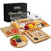 CAWIU Charcuterie Board with Lid – Large Bamboo Cheese Board Set with Utensils & Drawers – Housewarming, Wedding Gifts for Couples, Serving Tray with Cover (Black)