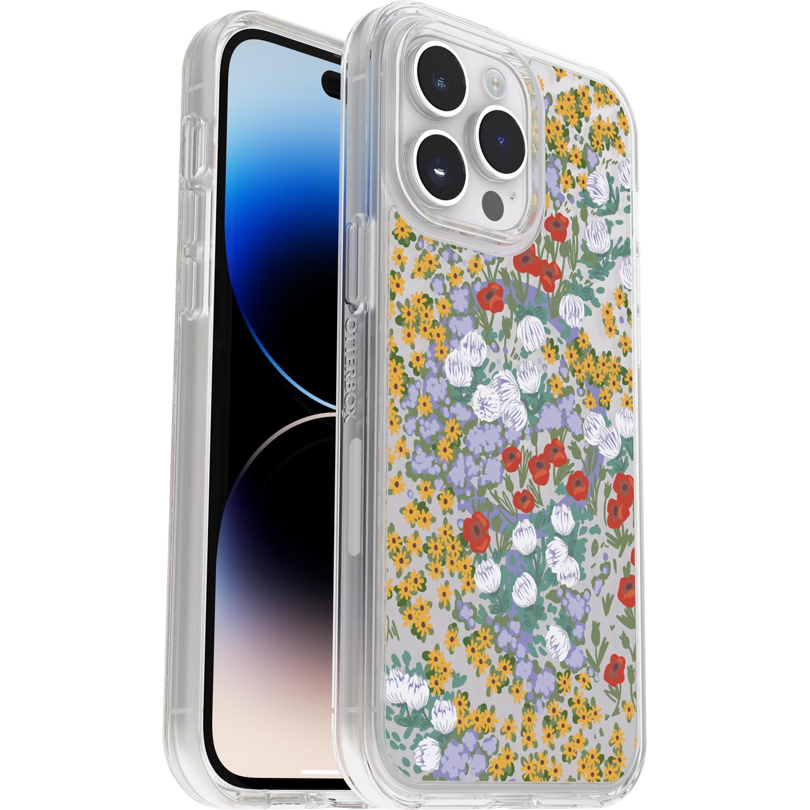 OtterBox Symmetry Plus Clear for MagSafe Case for iPhone 14 Pro Max Shockproof, Drop proof, Protective Thin Case, 3x Tested to Military Standard, Flower Fields