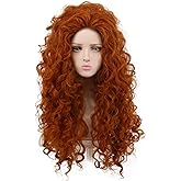 yuehong Womens Long Curly Orange Wig Red Curly Wig Heat Resistant Synthetic Fibers Fluffy Cosplay Costume Hair for Anime Party