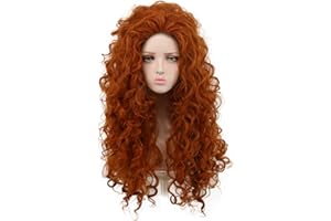 yuehong Womens Long Orange Wave Red Curly Wig Princess Cosplay Costume Hair Heat Resistant Synthetic Fibers Fluffy Wig for Anime Party