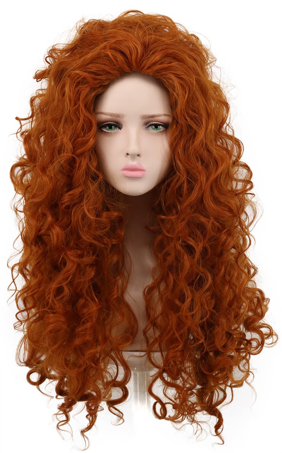 Photo 1 of yuehong Womens Long Curly Orange Wig Red Curly Wig Heat Resistant Synthetic Fibers Fluffy Cosplay Costume Hair for Anime Party