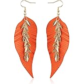 KINIVA Leather Dangle Earrings for Women Trendy, Lightweight Leaf Circle Lightning Earrings Drop, Jewelry Gifts for Women