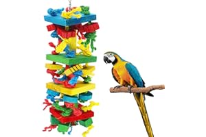Bird Parrot Chewing Toys，Multicolored Natural Wooden Blocks Tearing Toys for Chewing,Climbing, Unraveling and Preening,Best B