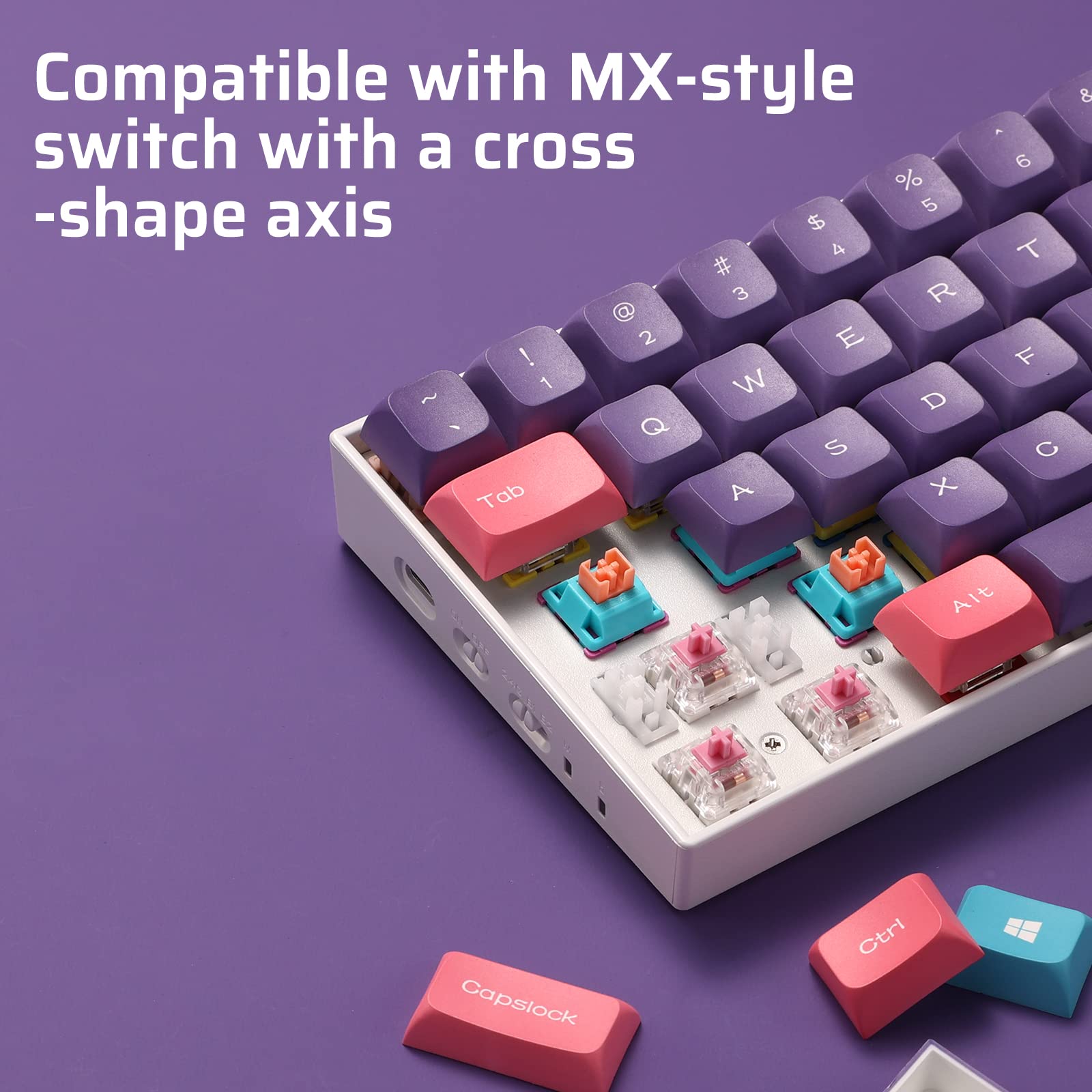 LTC LavaCaps PBT Double Shot 112-Key Sublimation Keycaps Set, KDA Profile for ANSI Layout 61/68/84/87/98/104 Keys Mechanical Keyboard, with Keycap Puller - (Only Keycaps), Neon Purple