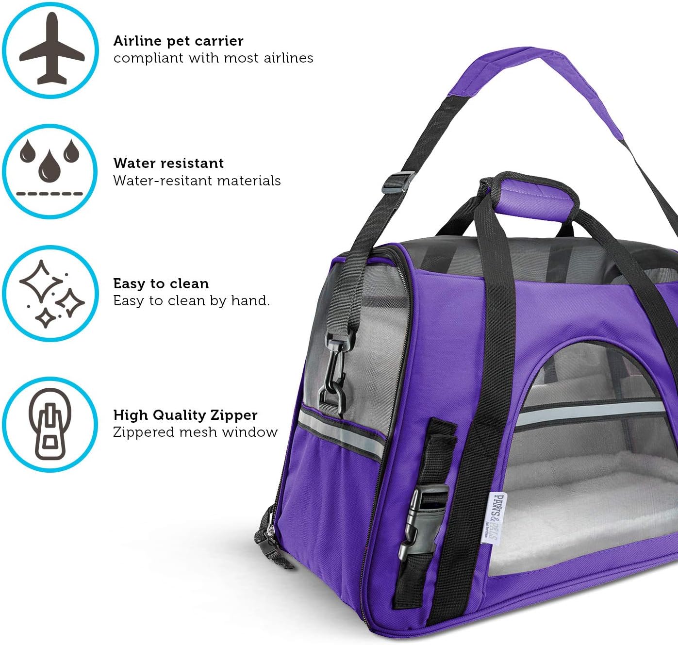 Paws & Pals Airline Approved Pet Carrier - Soft-Sided Carriers for Small Medium Cats and Dogs Air-Plane Travel On-Board Under Seat Carrying Bag with Fleece Bolster Bed for Kitten Cat Puppy Dog Taxi : Pet Supplies