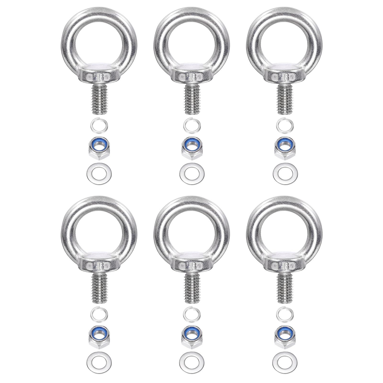 PATIKIL M8 x 13mm Lifting Shoulder Eye Bolt, 6Pcs 304 Stainless Steel Lifting Ring Threaded Eyebolt with Nuts Washers for Hanging Hammocks Articles