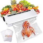 Vacuum Sealer Machine for Food, 75KPA Strong Suction Fast-Compact Multi-Functional Food Sealer with 20 Food Vacuum Bags, Dry/Wet Modes Food Saver Vacuum Sealer Machine with Digital Countdown Timer
