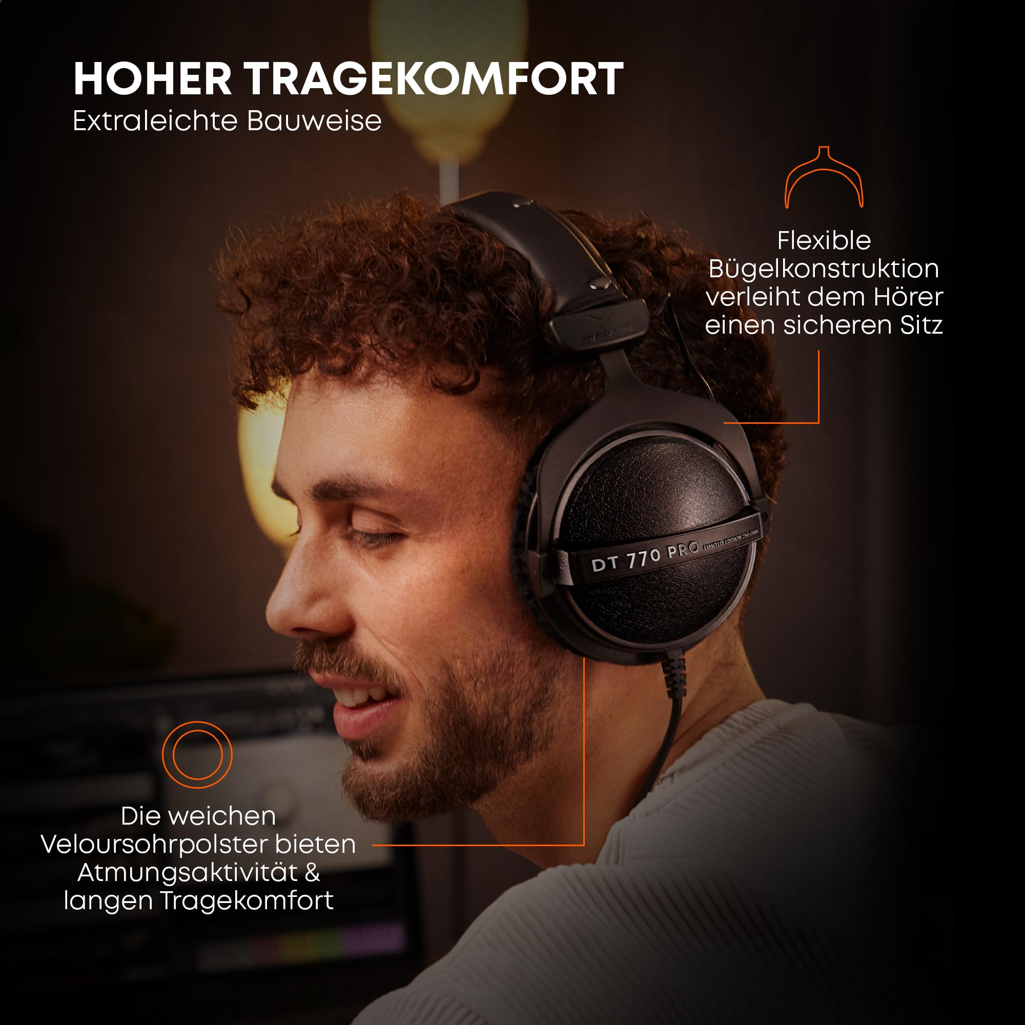 beyerdynamic DT 770 PRO 80 Ohm Over‑Ear‑Studiokopfhörer. Geschlossene Bauweise, kabelgebunden für professionelles Recording und Monitoring. Handmade in Germany 7
