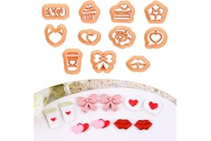 Puocaon Valentines Polymer Clay Cutters - 11 Pcs Mini Clay Cutters for Polymer Clay, Rose Heart Clay Cutters for Earrings, Coffee Cup Cake Muffin Clay Jewelry Cutters, Bowtie Lips Clay Earring Cutters
