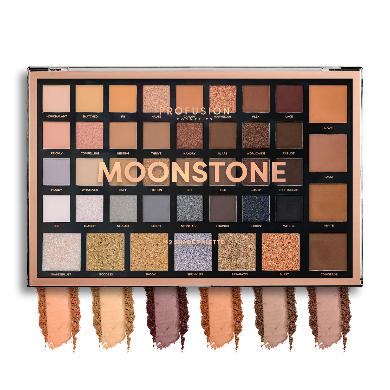 Profusion Cosmetics Moonstone 42 Shade Palette Matte Satin Shimmer Metallic Nude Smoky Eyeshadow Pallete Beauty Cosmetics Highly Pigment Powder Long Lasting Blendable