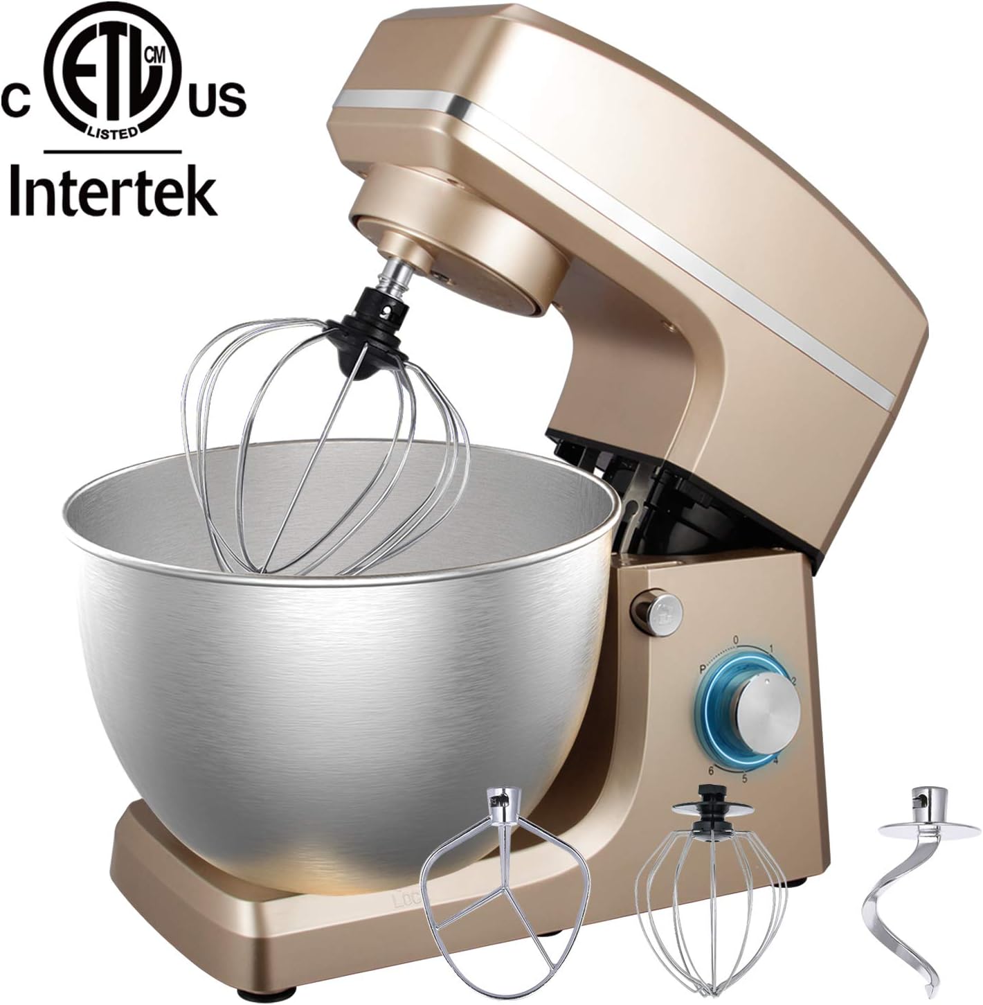 Stand Mixer, 8.5QT 660W 6-Speed Dough Mixer with Stainless Steel Bowl, Kitchen Electric Mixer with Dough Hooks, Whisk, Beater, Pouring Shield